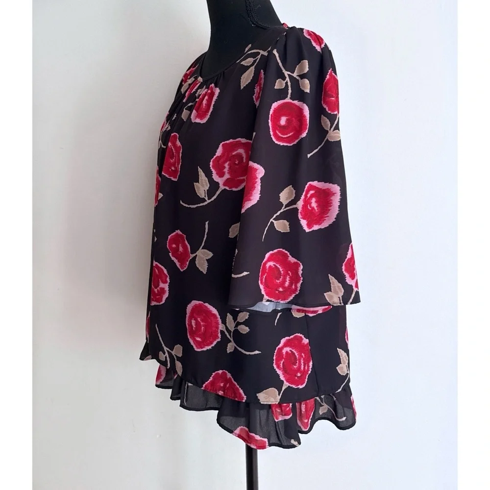 EUC Kate Spade NY Hazy Rose Floral Double Layer Ruffle Tier Top Blouse S​